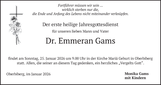 Traueranzeige von Emmeran Gams von merkurtz