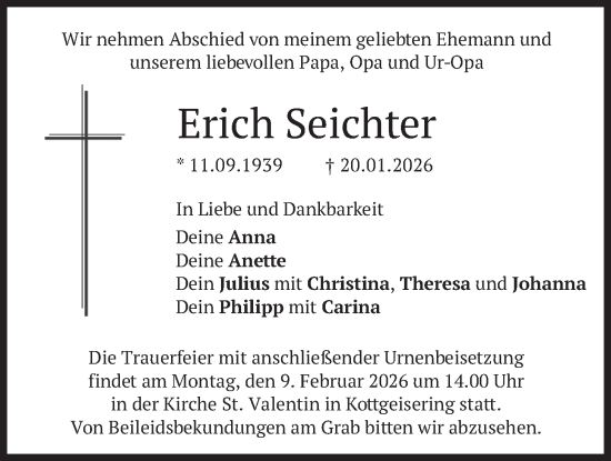 Traueranzeige von Erich Seichter von merkurtz