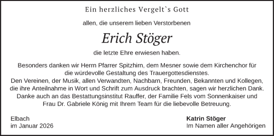 Traueranzeige von Erich Stöger von merkurtz