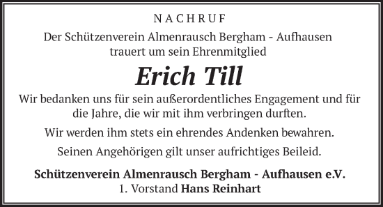 Traueranzeige von Erich Till von merkurtz