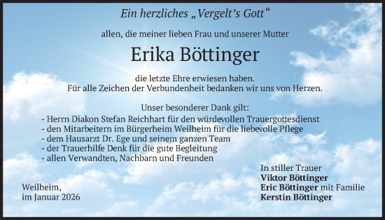 Traueranzeige von Erika Böttinger von merkurtz