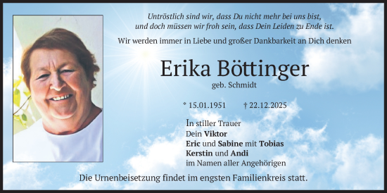Traueranzeige von Erika Böttinger von merkurtz