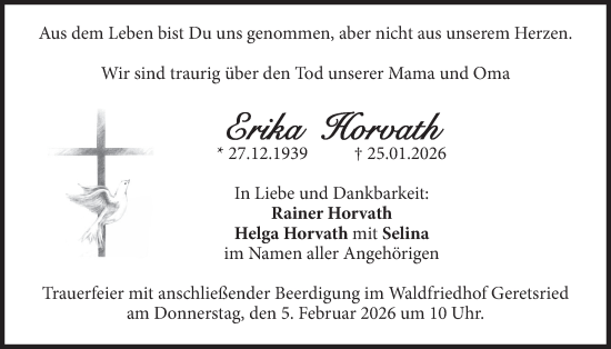 Traueranzeige von Erika Horvath von merkurtz