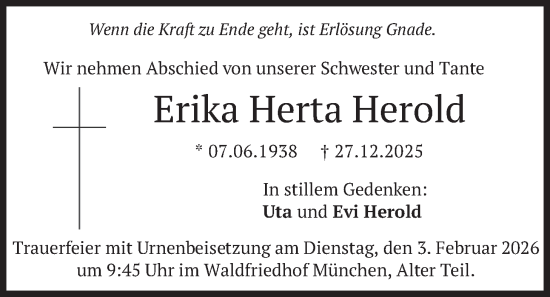 Traueranzeige von Erika Herta Herold von merkurtz