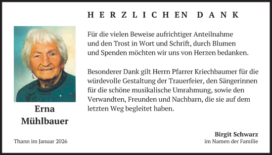 Traueranzeige von Erna Mühlbauer von merkurtz