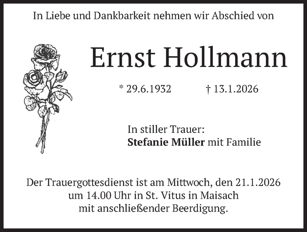  Traueranzeige für Ernst Hollmann vom 17.01.2026 aus merkurtz