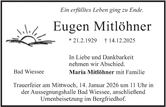 Traueranzeige von Eugen Mitlöhner von merkurtz
