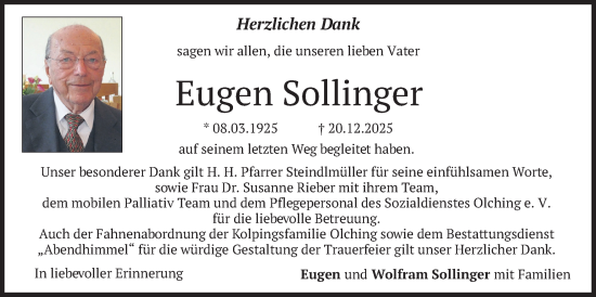 Traueranzeige von Eugen Sollinger von merkurtz
