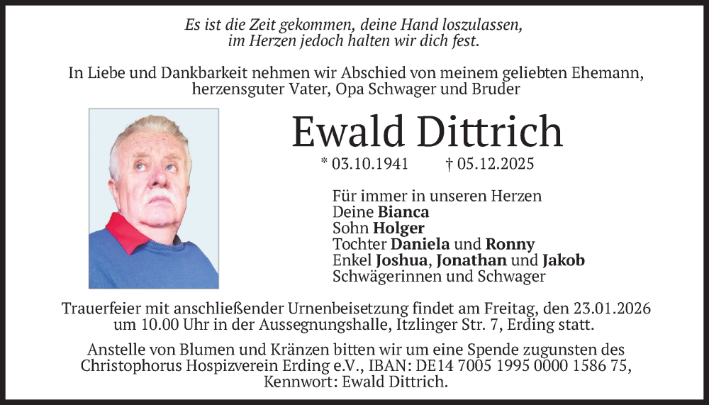  Traueranzeige für Ewald Dittrich vom 17.01.2026 aus merkurtz