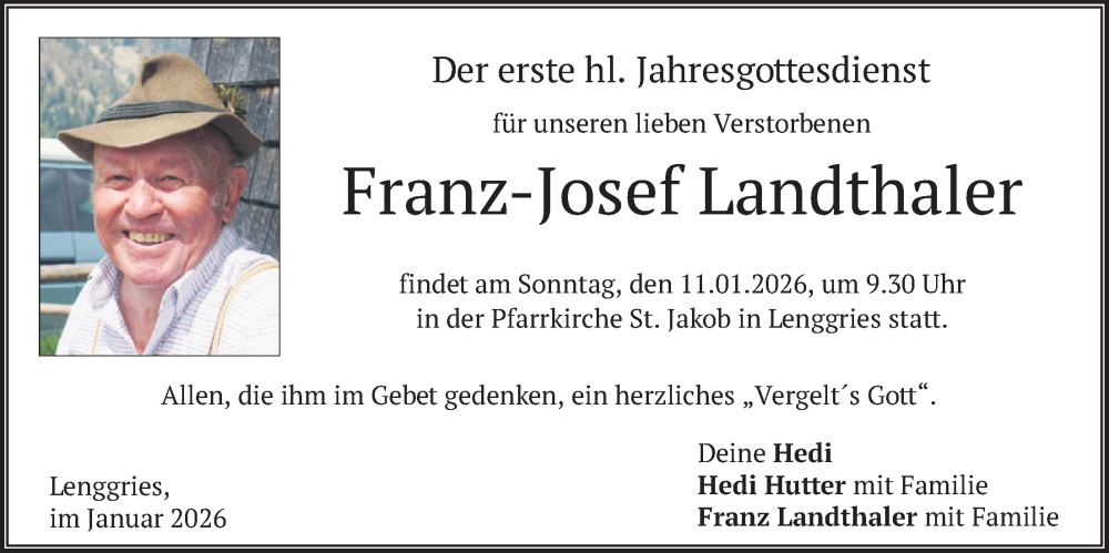  Traueranzeige für Franz-Josef Landthaler vom 09.01.2026 aus merkurtz