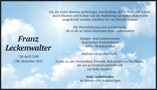 Traueranzeige von Franz Leckenwalter von merkurtz