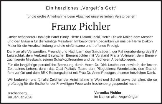 Traueranzeige von Franz Pichler von merkurtz