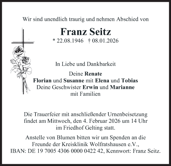 Traueranzeige von Franz Seitz von merkurtz