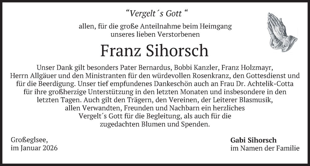  Traueranzeige für Franz Sihorsch vom 17.01.2026 aus merkurtz