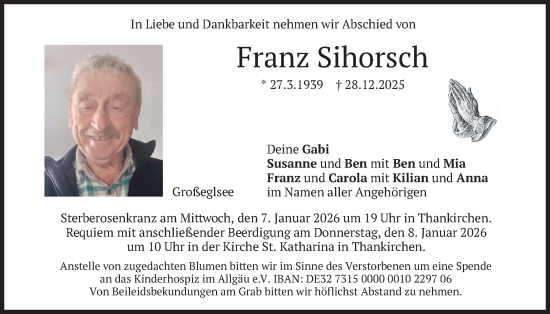 Traueranzeige von Franz Sihorsch von merkurtz