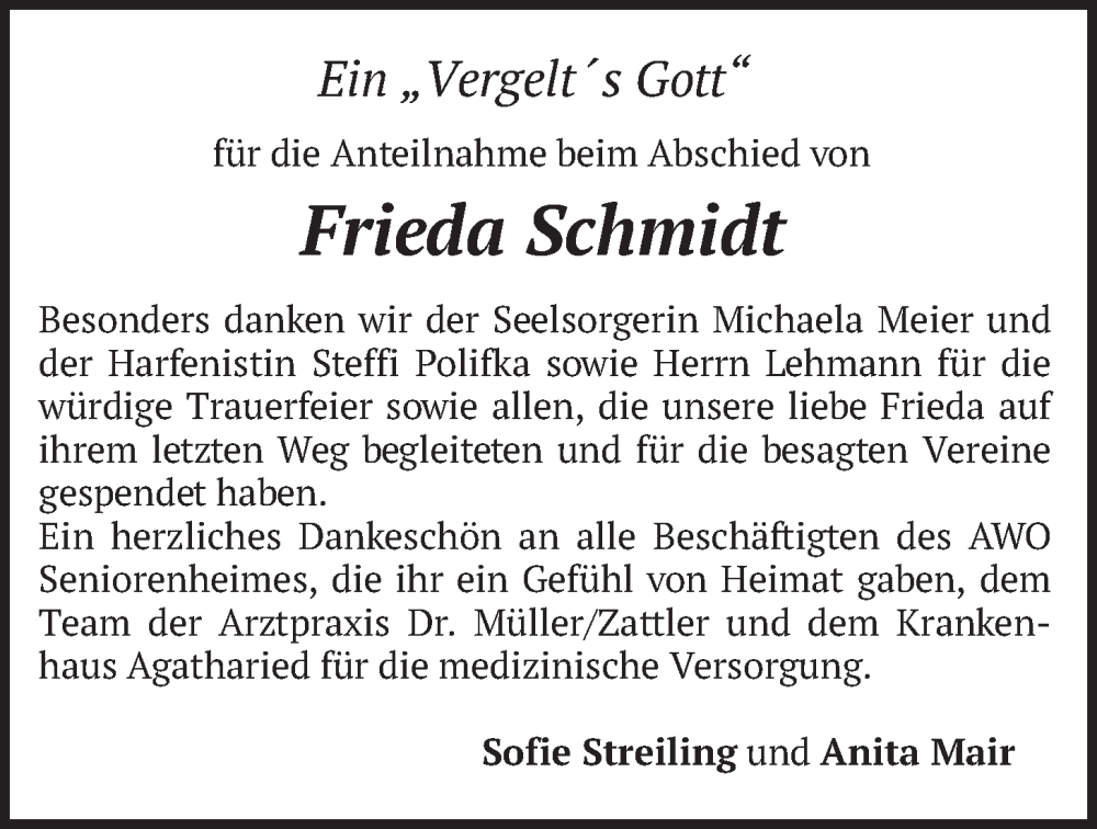  Traueranzeige für Frieda Schmidt vom 31.01.2026 aus merkurtz