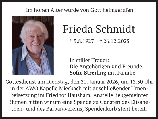 Traueranzeige von Frieda Schmidt von merkurtz