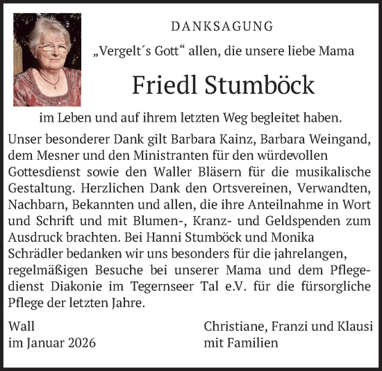 Traueranzeige von Friedl Stumböck von merkurtz