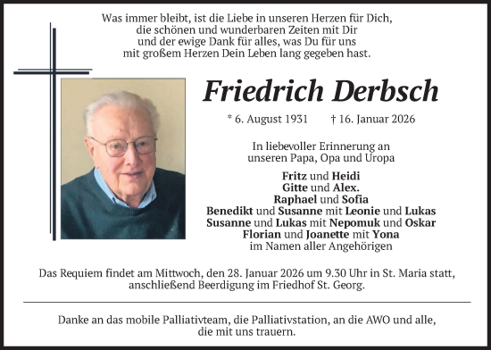 Traueranzeige von Friedrich Derbsch von merkurtz