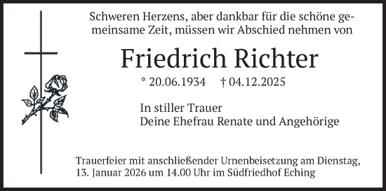 Traueranzeige von Friedrich Richter von merkurtz