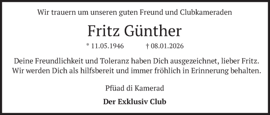 Traueranzeige von Fritz Günther von merkurtz