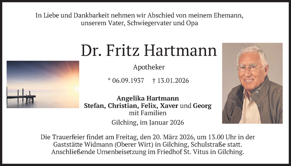  Traueranzeige für Fritz Hartmann vom 31.01.2026 aus merkurtz