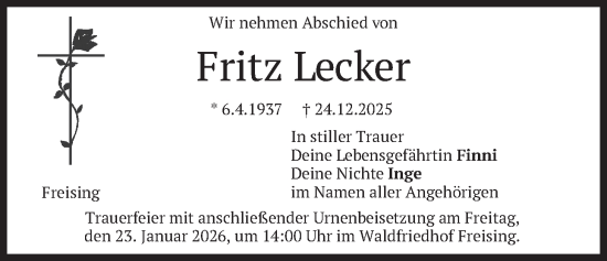 Traueranzeige von Fritz Lecker von merkurtz
