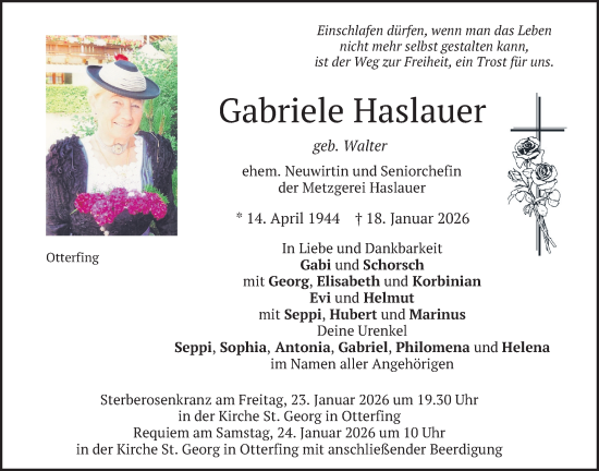 Traueranzeige von Gabriele Haslauer von merkurtz
