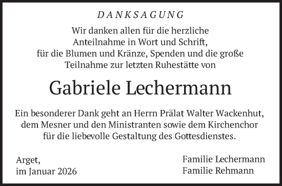 Traueranzeige von Gabriele Lechermann von merkurtz