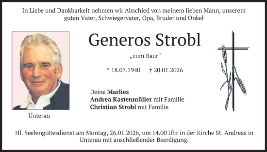 Traueranzeige von Generos Strobl von merkurtz