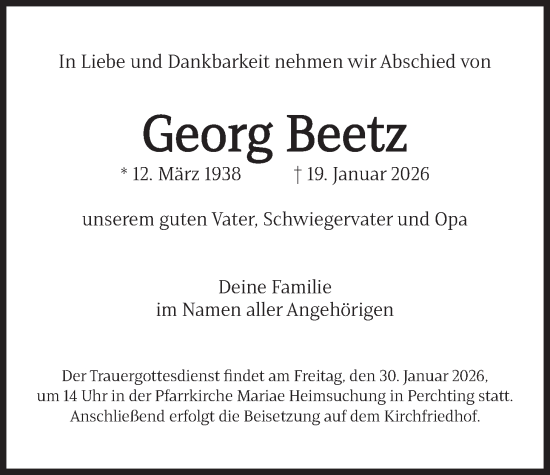 Traueranzeige von Georg Beetz von merkurtz