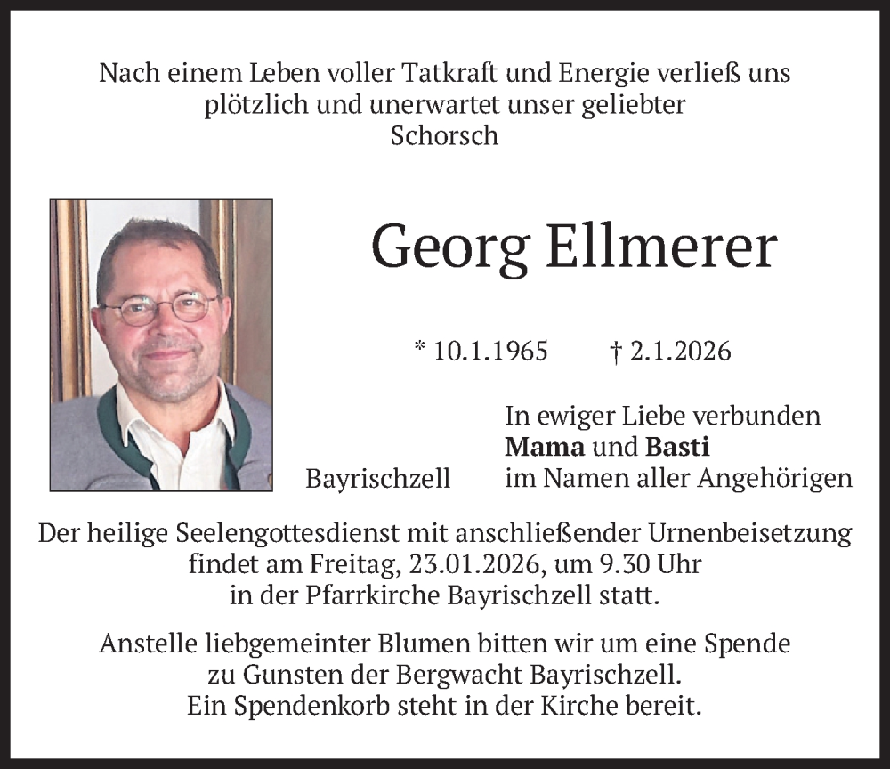  Traueranzeige für Georg Ellmerer vom 17.01.2026 aus merkurtz
