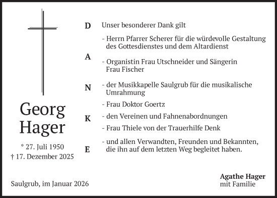 Traueranzeige von Georg Hager von merkurtz