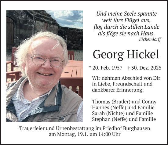 Traueranzeige von Georg Hickel von merkurtz