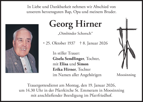 Traueranzeige von Georg Hirner von merkurtz