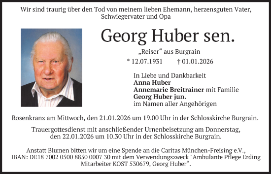 Traueranzeige von Georg Huber von merkurtz