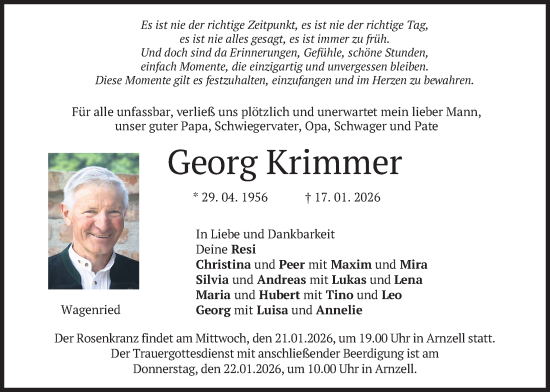 Traueranzeige von Georg Krimmer von merkurtz