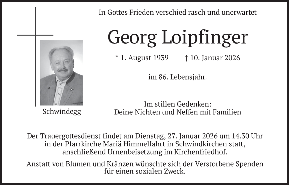  Traueranzeige für Georg Loipfinger vom 24.01.2026 aus merkurtz