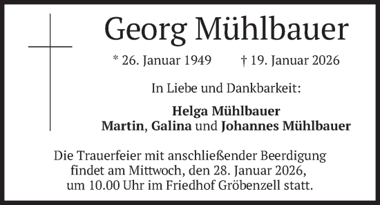 Traueranzeige von Georg Mühlbauer von merkurtz