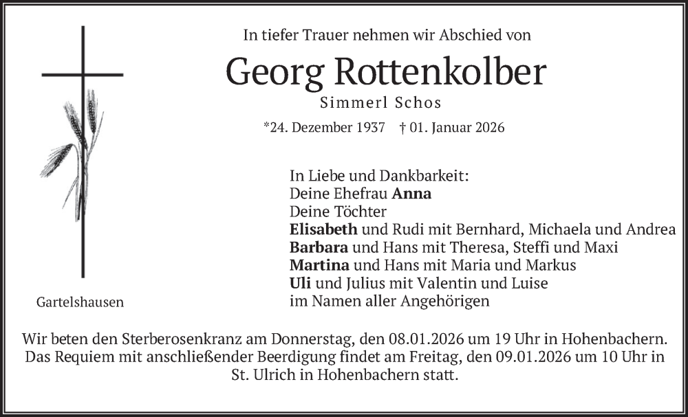  Traueranzeige für Georg Rottenkolber vom 07.01.2026 aus merkurtz