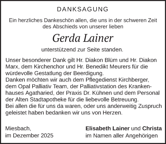 Traueranzeige von Gerda Lainer von merkurtz