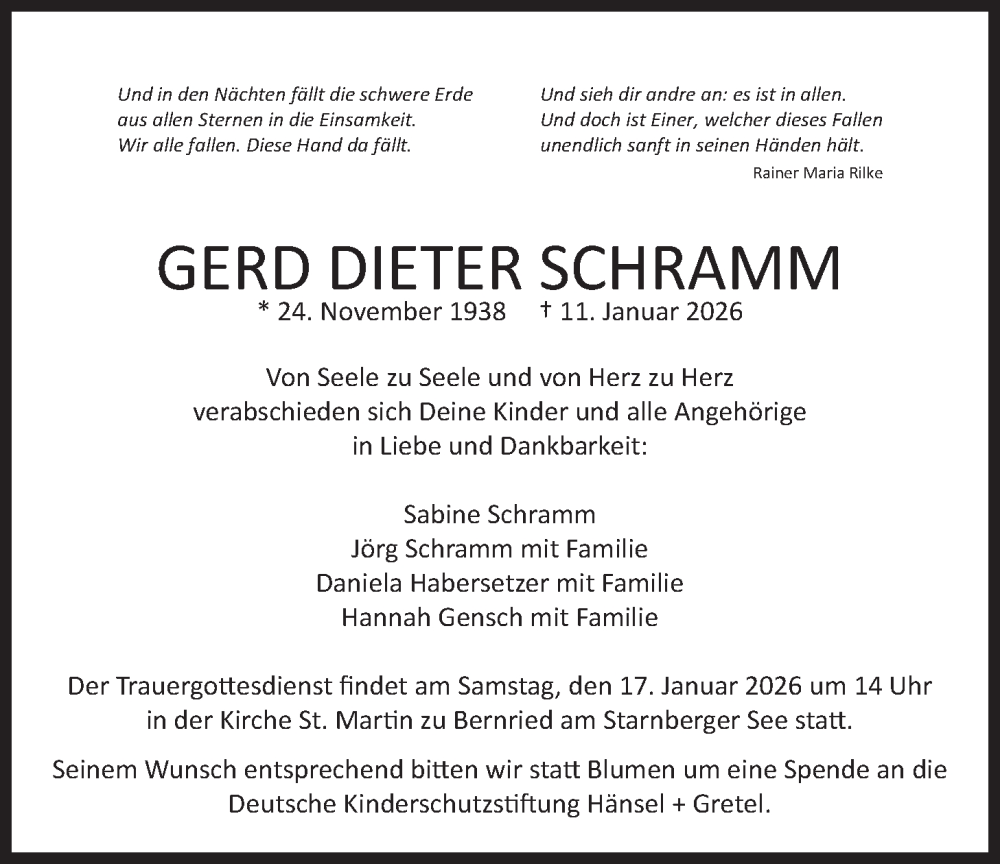  Traueranzeige für Gerd Dieter Schramm vom 15.01.2026 aus merkurtz