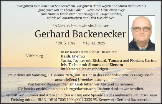 Traueranzeige von Gerhard Backenecker von merkurtz
