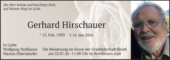Traueranzeige von Gerhard Hirschauer von merkurtz