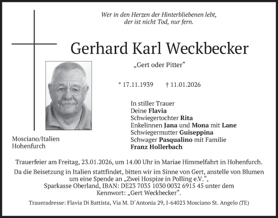 Traueranzeige von Gerhard Karl Weckbecker von merkurtz
