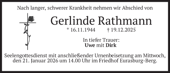 Traueranzeige von Gerlinde Rathmann von merkurtz