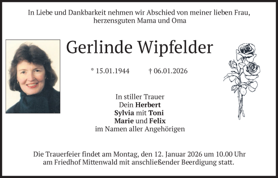 Traueranzeige von Gerlinde Wipfelder von merkurtz