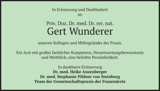 Traueranzeige von Gert Wunderer von merkurtz