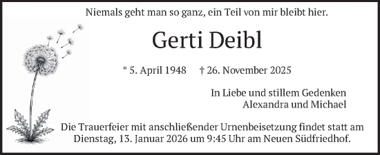 Traueranzeige von Gerti Deibl von merkurtz