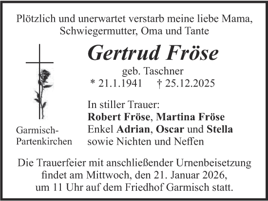 Traueranzeige von Gertrud Fröse von merkurtz